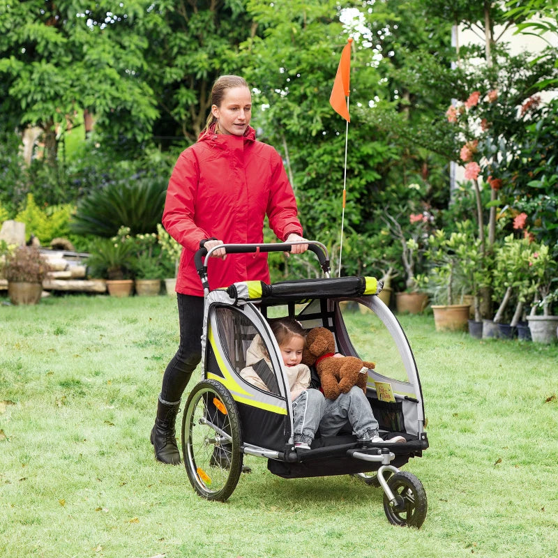 2-in-1 fietstrailer voor kinderen - fietskar | Kleur: Geel/Zwart | Afmetingen: 75x142x101 cm