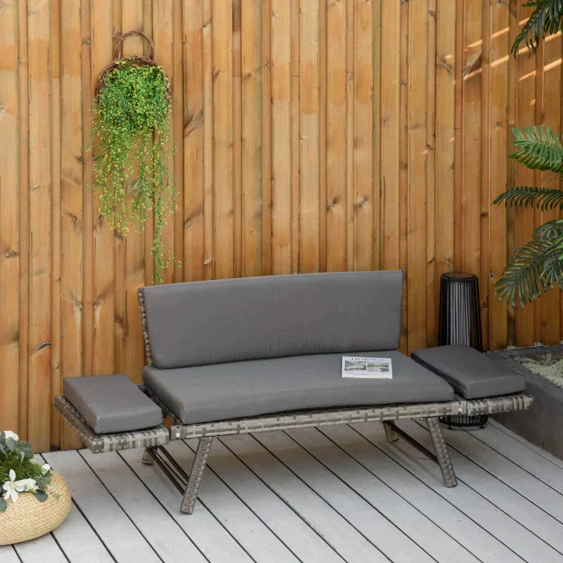 Gartenbank Polyrattan mit klappbaren Armlehnen | Farbe: Grau | Maße: 63x129x67 cm