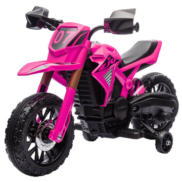 Elektrische kindermotor 12V met zijwielen | Kleur: Roze | Afmetingen: 57x105x62 cm