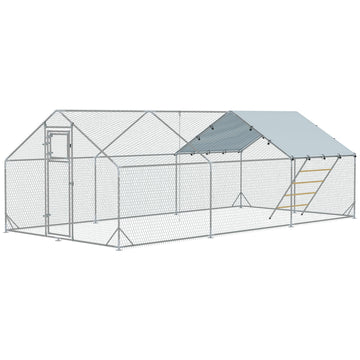 Kippenren voor 18-24 kippen | Kleur: Zilver | Afmetingen: 300x600x195 cm