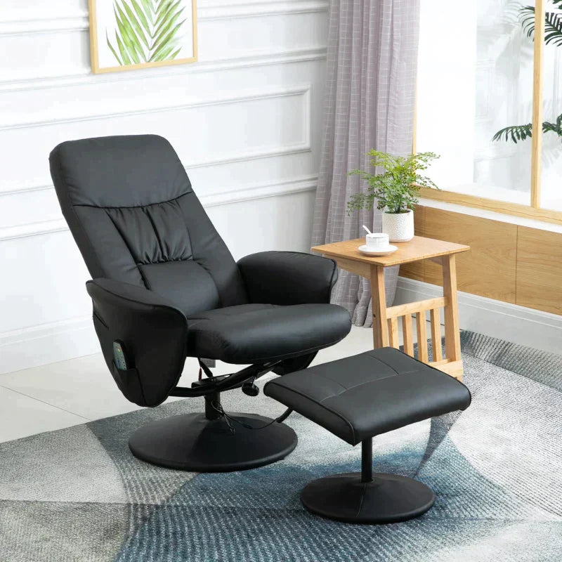 Massagesessel mit Hocker und Fernbedienung | Farbe: Schwarz | Abmessungen: 76x81x105 cm