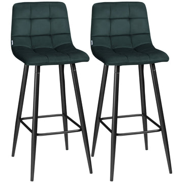 Set van 2 groene barkrukken met rugleuning | Kleur: Groen | Afmetingen: 47x42x105 cm