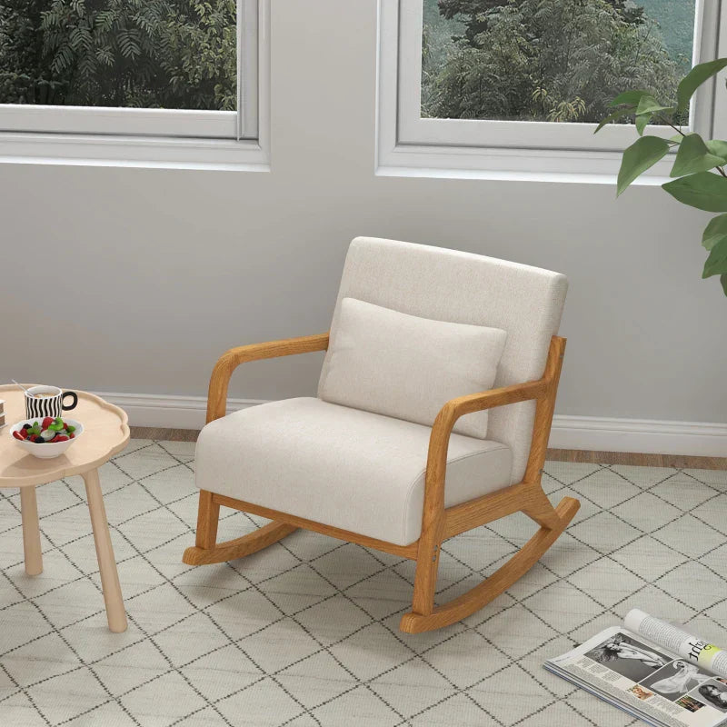 Schaukelstuhl mit Kissen | Farbe: Creme/Natur | Maße: 92x64,5x81,5 cm