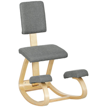 Ergonomische kniestoel met rugleuning | Kleur: Grijs, bruin | Afmetingen: 84x51x93 cm
