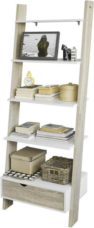 Ladderplank Wandplank Boekenkast Opbergrek met 4 planken en lade