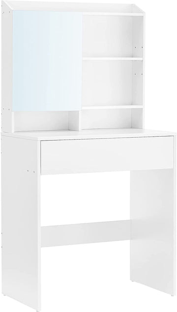 Witte kaptafel met spiegel, lade en verstelbare planken - 70 x 40 x 136 cm
