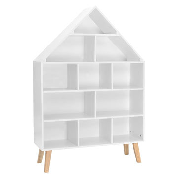 Kinderboekenrek in huisvorm met 5 niveaus | Wit | 80x24x116 cm
