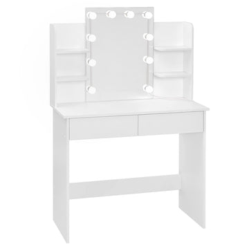 Schminktafel met LED-verlichting en spiegel | Wit | 90x40x135 cm