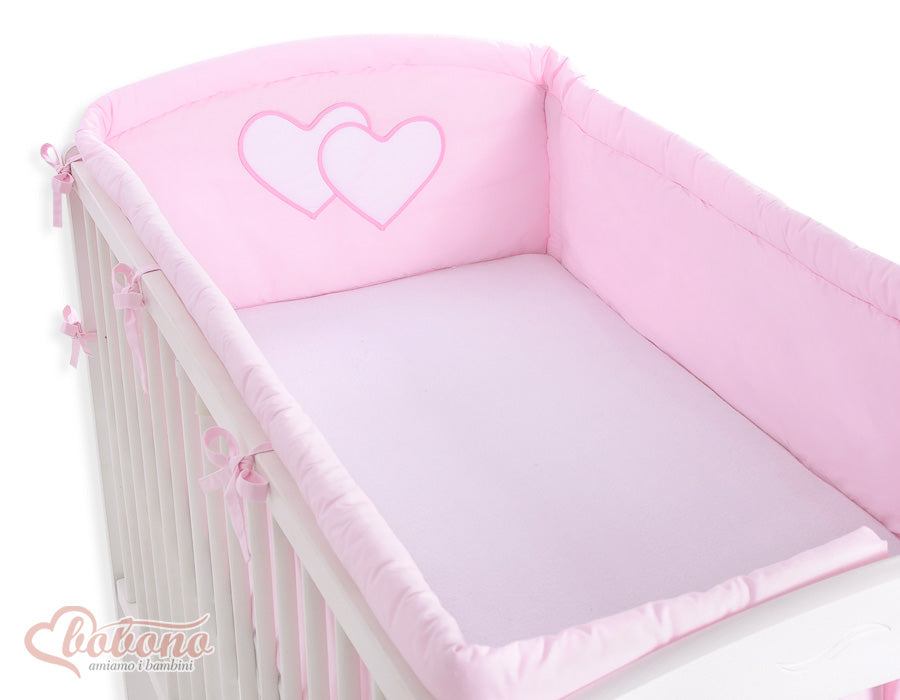 Spjälsäng XXL - sängskydd - extra säker och antiallergisk, rosa hjärtan, universal