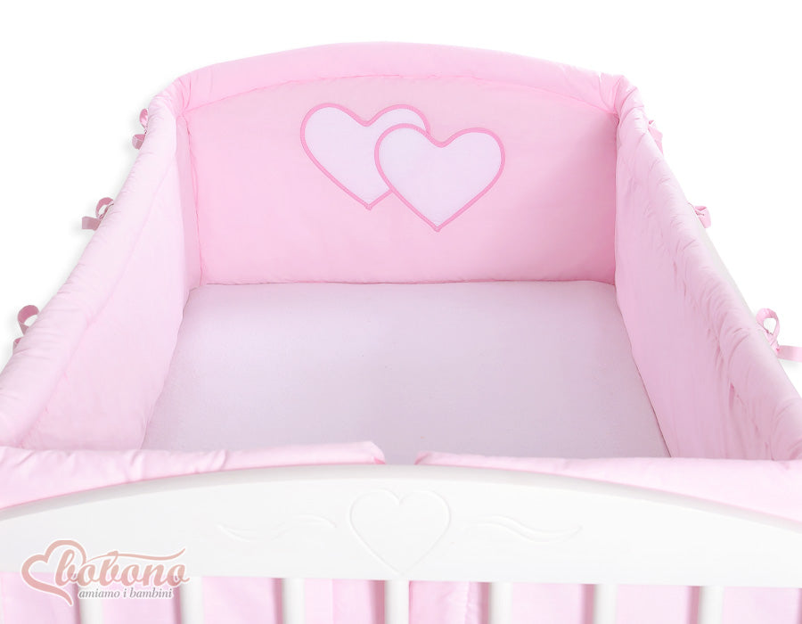 Spjälsäng XXL - sängskydd - extra säker och antiallergisk, rosa hjärtan, universal