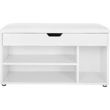 Witte schoenenkast met zitbank, houten opbergkast - 80 x 44 x 30 cm (B x H x D)