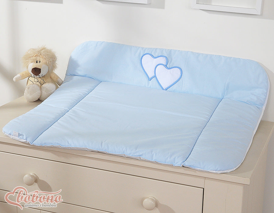 Zachte verschoningsmat - babymatje - waterafstotende onderkant, Hangende Hartjes blauw