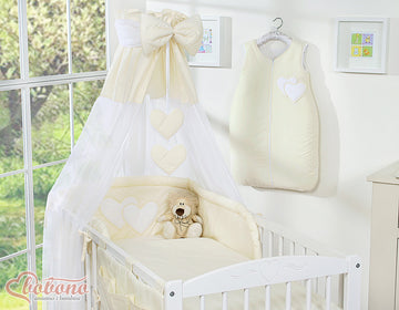 Chiffongsängel, babyhimmel, mjukt skydd med hängande hjärtan i krämfärg