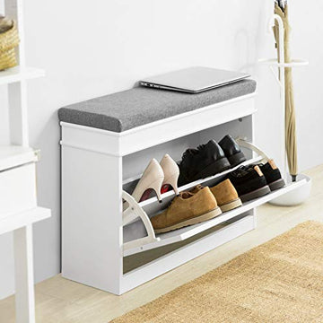 Gangschoen - Bench Shoe - Rack Shoe - Kast met Flip - lade en zitkussen, 75x24x51cm