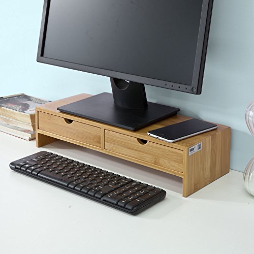 Bamboe Monitorstandaard Computerscherm - Monitorstandaard Monitor Riser Bureau-organizer met 2 laden