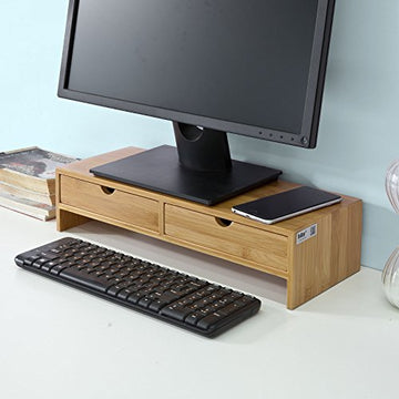 Bamboe Monitorstandaard Computerscherm - Monitorstandaard Monitor Riser Bureau-organizer met 2 laden