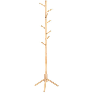 Kapstok - vrijstaand - massief hout - boomvorm - 8 haken - naturel - 47 x 47 x 175 cm