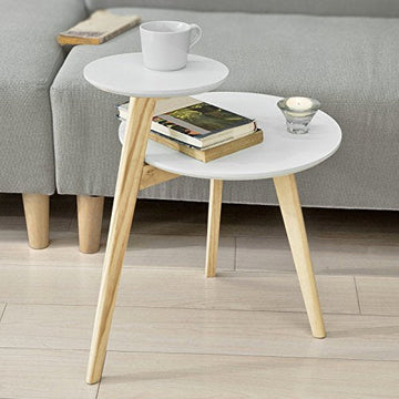2 lagen ronde houten bijzettafel-theesalontafel-bijzettafel