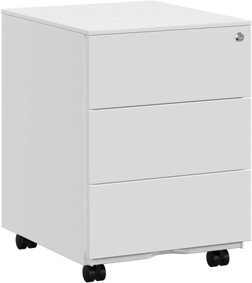 Ladeblok op wielen met slot, 3 laden, wit staal, 39 x 45 x 55 cm