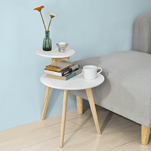 2 lagen ronde houten bijzettafel-theesalontafel-bijzettafel