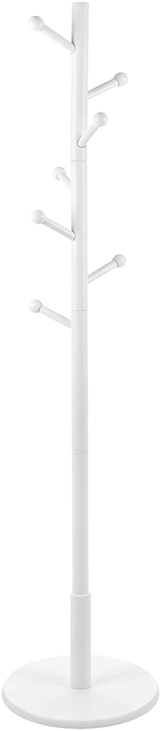 Kapstok - vrijstaand - 7 haken - massief rubberhout - wit - 38 x 38 x 175 cm