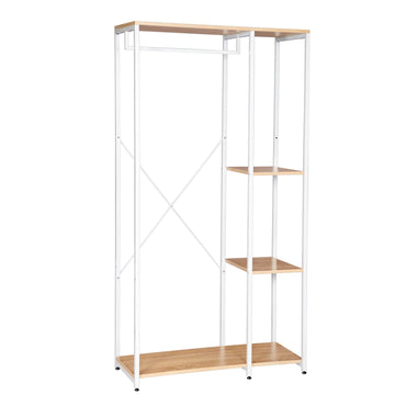 Kledingrek en schoenenrek met plank | Wit-eiken licht | 90x40x167 cm