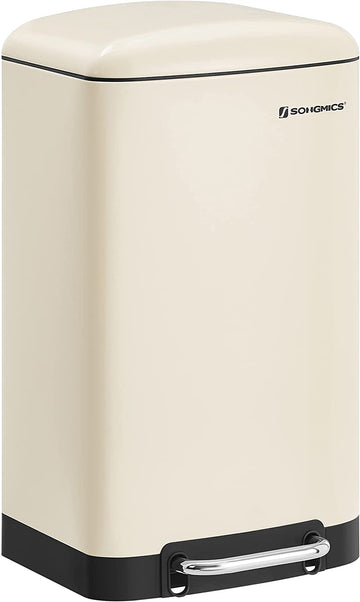 Pedaalemmer 30L van staal, soft-close, luchtdicht, crèmewit, 34 x 25 x 61,5 cm
