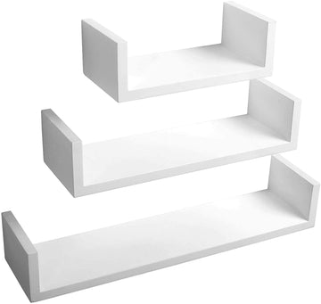 Set van 3 retro U-vormige wandplanken Wit | 26x9,7x6 cm, 34x9,7x7,5 cm, 42x9,7x9 cm