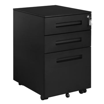 Metalen rolcontainer met 3 laden en slot | Zwart | 45x39x60 cm