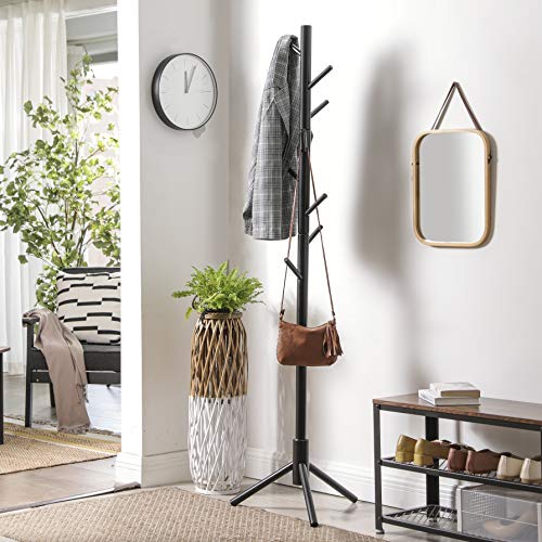 Freistehende Garderobe aus Holz mit Haken – Kautschukbaumholz – Schwarz – 47 x 47 x 175 cm