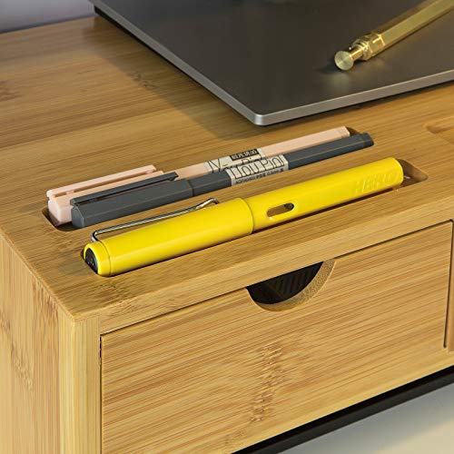 Bamboe Monitorstandaard Computerscherm - Monitorstandaard Monitor Riser Bureau-organizer met 3 laden