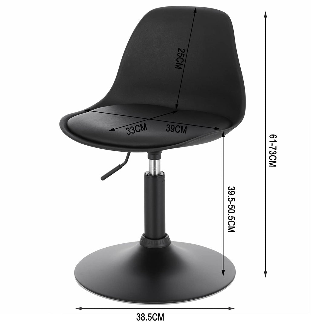 Set med 2 ställbara barstolar med ryggstöd | Svart | 41x39x61-73 cm