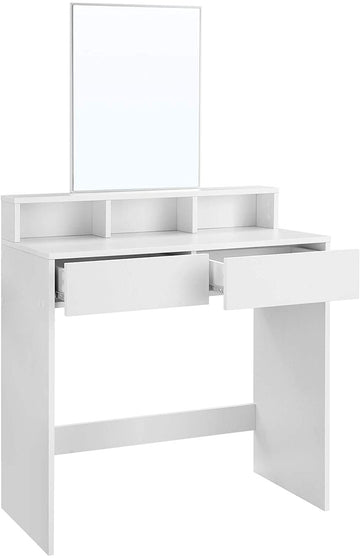 Make-uptafel met spiegel en 2 lades, wit, 80 x 40 x 140 cm