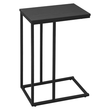 C-vormige bijzettafel met metalen frame en houten tafelblad | Zwart | 45x25x63,6 cm