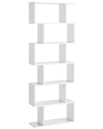 Boekenkast met 6 niveaus, vrijstaand rek voor kantoor en woonkamer, wit, 24 x 70 x 190,5 cm