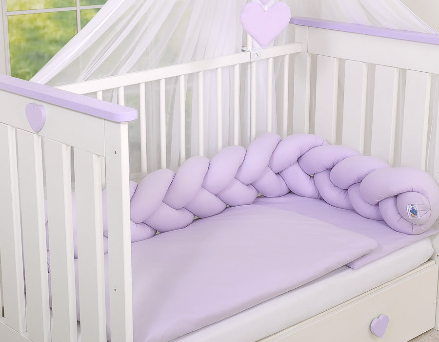 Flätad knappstötfångare - spjälsängsskydd - extra mjuk bomull, bättre ventilation - lavendel