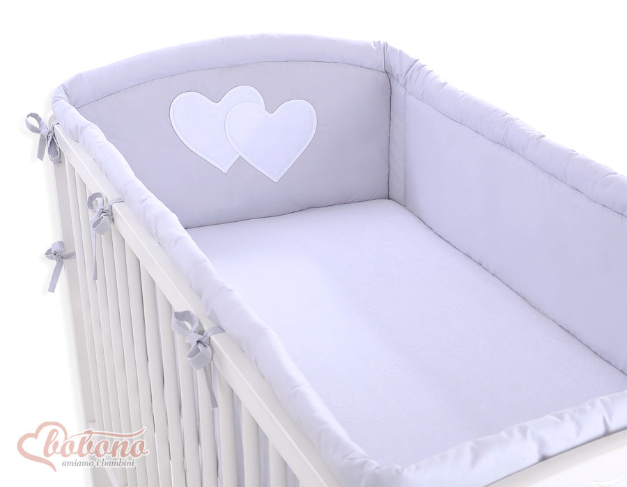 Universele Bumper XXL – babybed omrander – extra veilige bescherming & comfort – grijs – hartjes