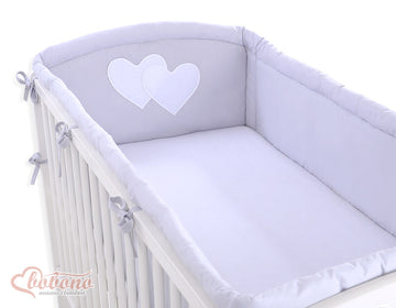 Universele Bumper XXL – babybed omrander – extra veilige bescherming & comfort – grijs – hartjes