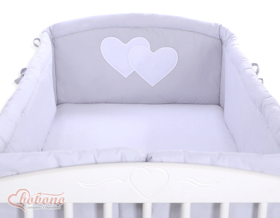 Universele Bumper XXL – babybed omrander – extra veilige bescherming & comfort – grijs – hartjes