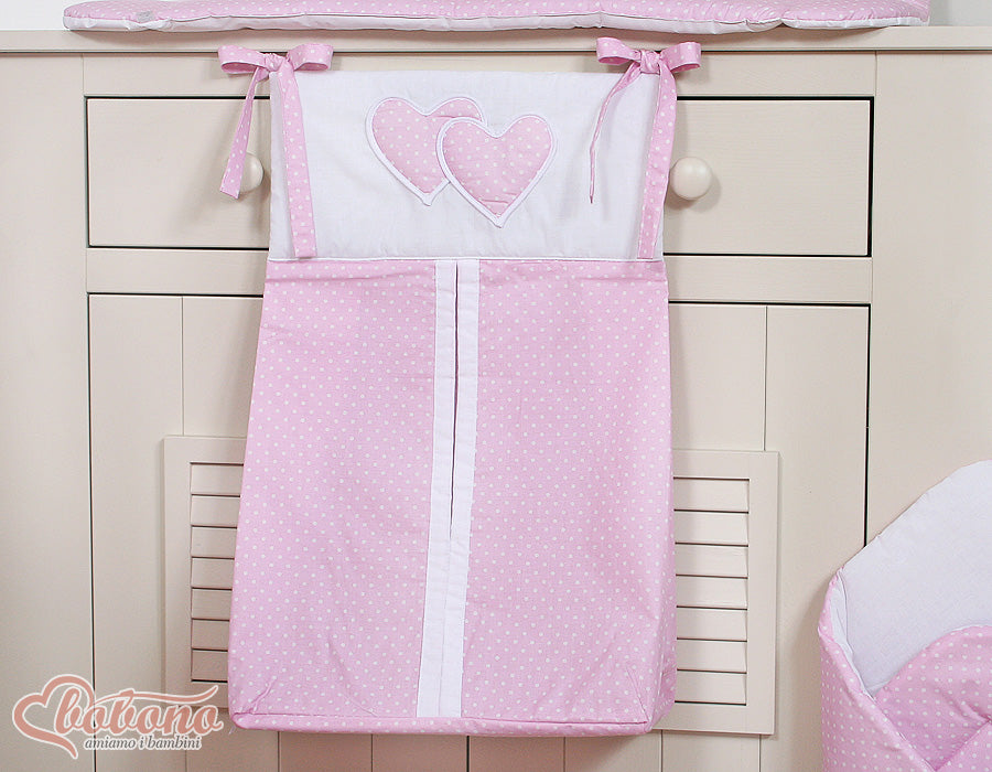 Blöjkorg - Hängande organizer - Praktisk och tvättbar i 40°C, rosa med hjärtan