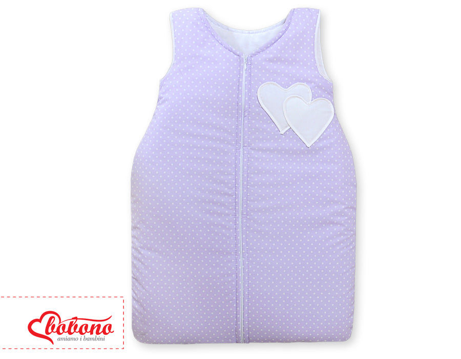 Wiegenschlafsack „Hängende Herzen“ – weicher Schlafsack – warm und kuschelig, dreilagig.
