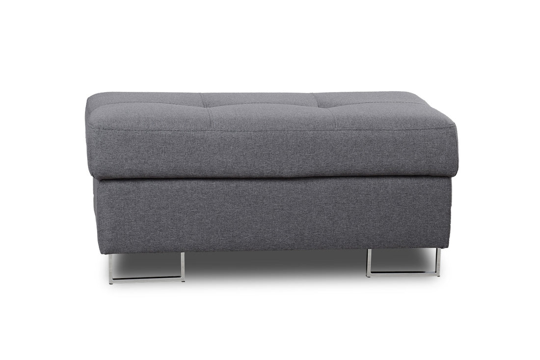 Annabelle gestoffeerde poef met opbergcontainer en chromen poten | Kleur: Grijs | Maat: 100x45x60 cm