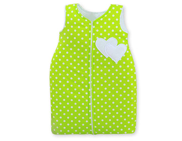 Sovsäck, liggunderlag, varmt och antiallergiskt – Hängande hjärtan vit med grönt, bomull, fleece