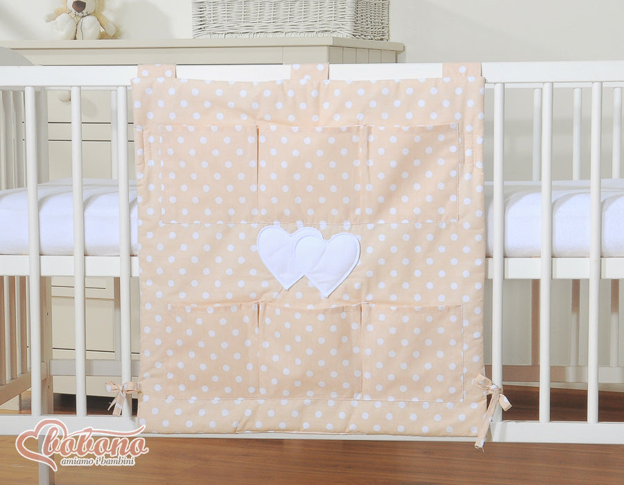 Spjälsängsorganisatör, byråförvaring, 6 fack – 100 % bomull – Hanging Hearts-kollektionen