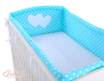 Universele bumper XXL – ledikantbeschermer – extra zacht en veilig – Hanging Hearts turquoise
