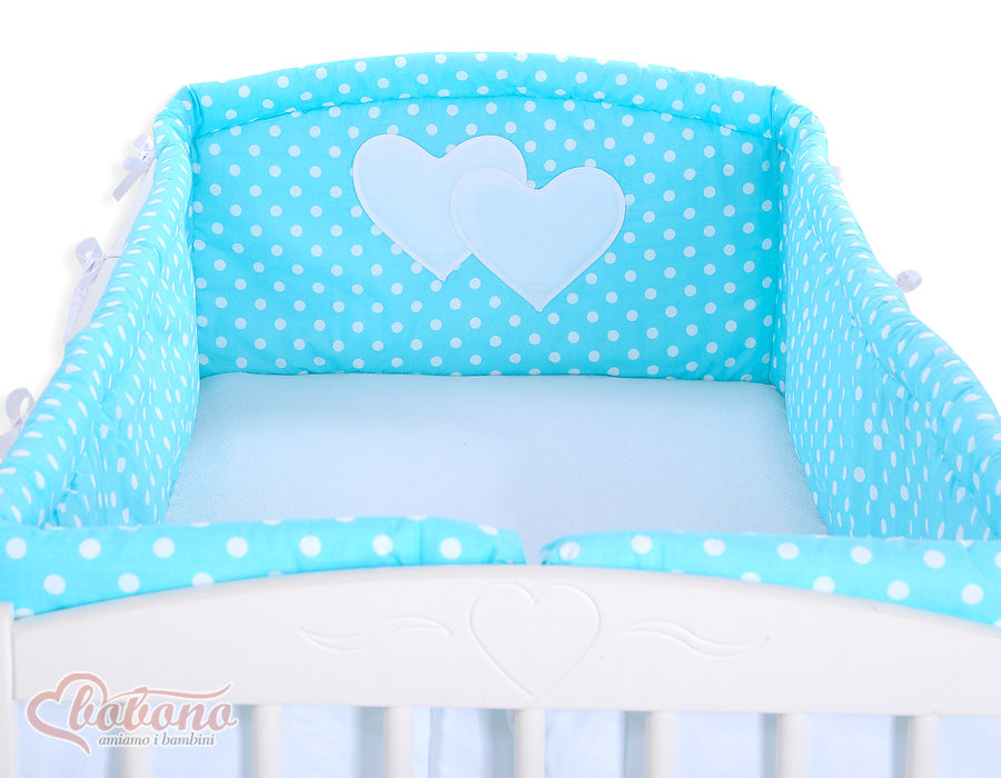 Universele bumper XXL – ledikantbeschermer – extra zacht en veilig – Hanging Hearts turquoise