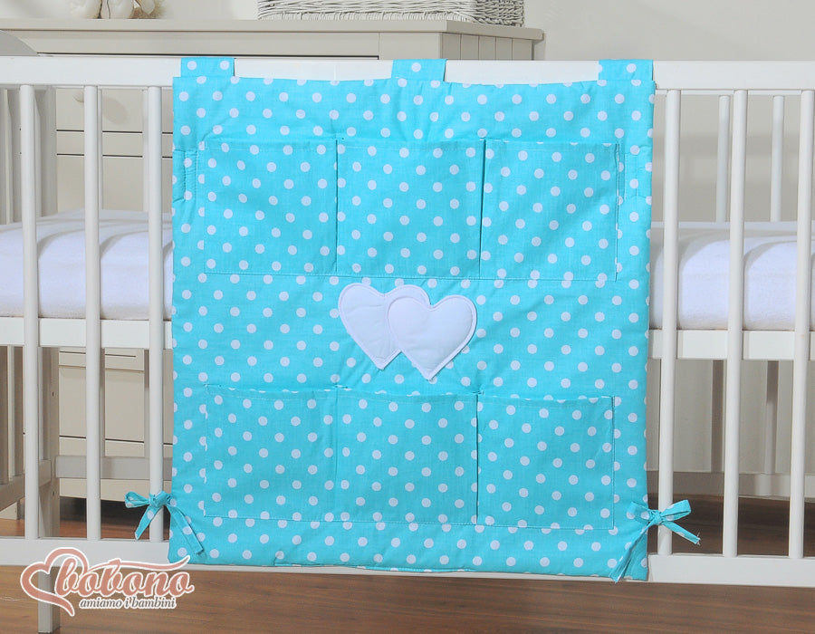 Förvaringsbox - organizer - 6 fack, 100% bomull, förvaring av babyartiklar, tvättbar, turkos/vit