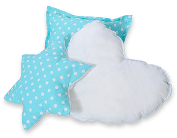 3-delige kussenset - sierkussens - ademend en zacht voor kinderkamer, turquoise met stippen