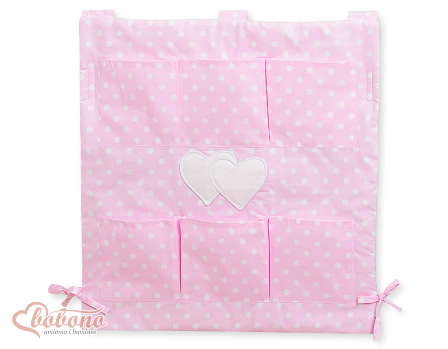 Spjälsängsorganisatör, spjälsängsordnare – 6 fack – 100 % bomull – tvättbar – Hängande hjärtan