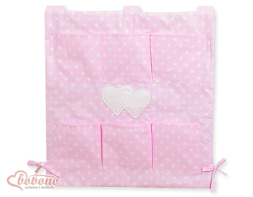 Spjälsängsorganisatör, spjälsängsordnare – 6 fack – 100 % bomull – tvättbar – Hängande hjärtan